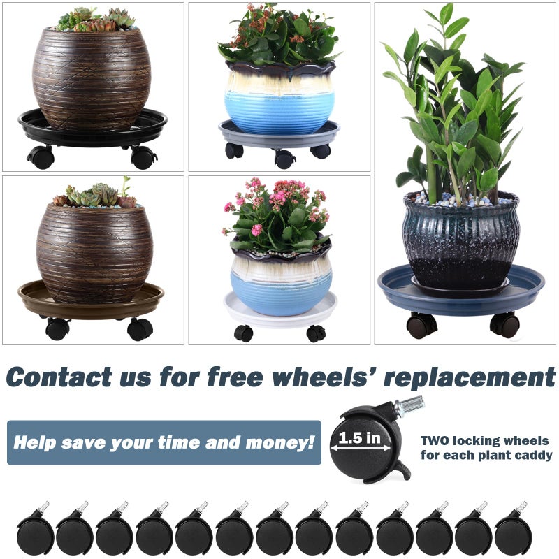 Planterhoma 6 Packs Plant Caddy with Wheels 11.8" Plastic Rolling Plant Dolly Coasters Heavy-duty Wheeled Planter Mover Rollers Indoor Outdoor Wheeled Flower Pot Base Suacers with Casters, Black - Image 4