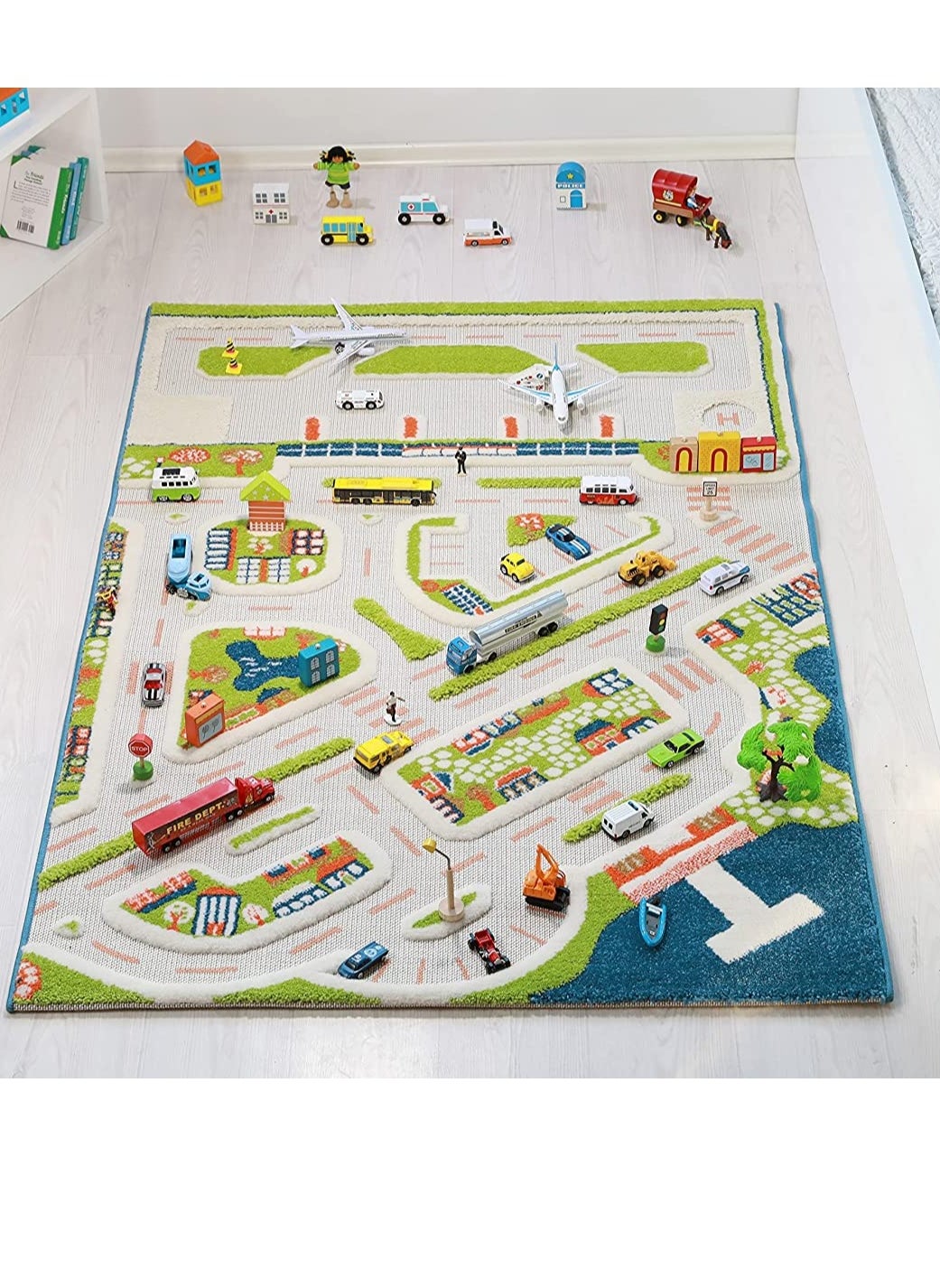 IVI 3D Play Carpet Mini City | Activity Playmat for Baby, Infants, Kids, Toddlers | Rug for Bedroom, Living Room, Nursery | Soft | Foldable | Portable | Non-Toxic | Blue | 71" x 53" 