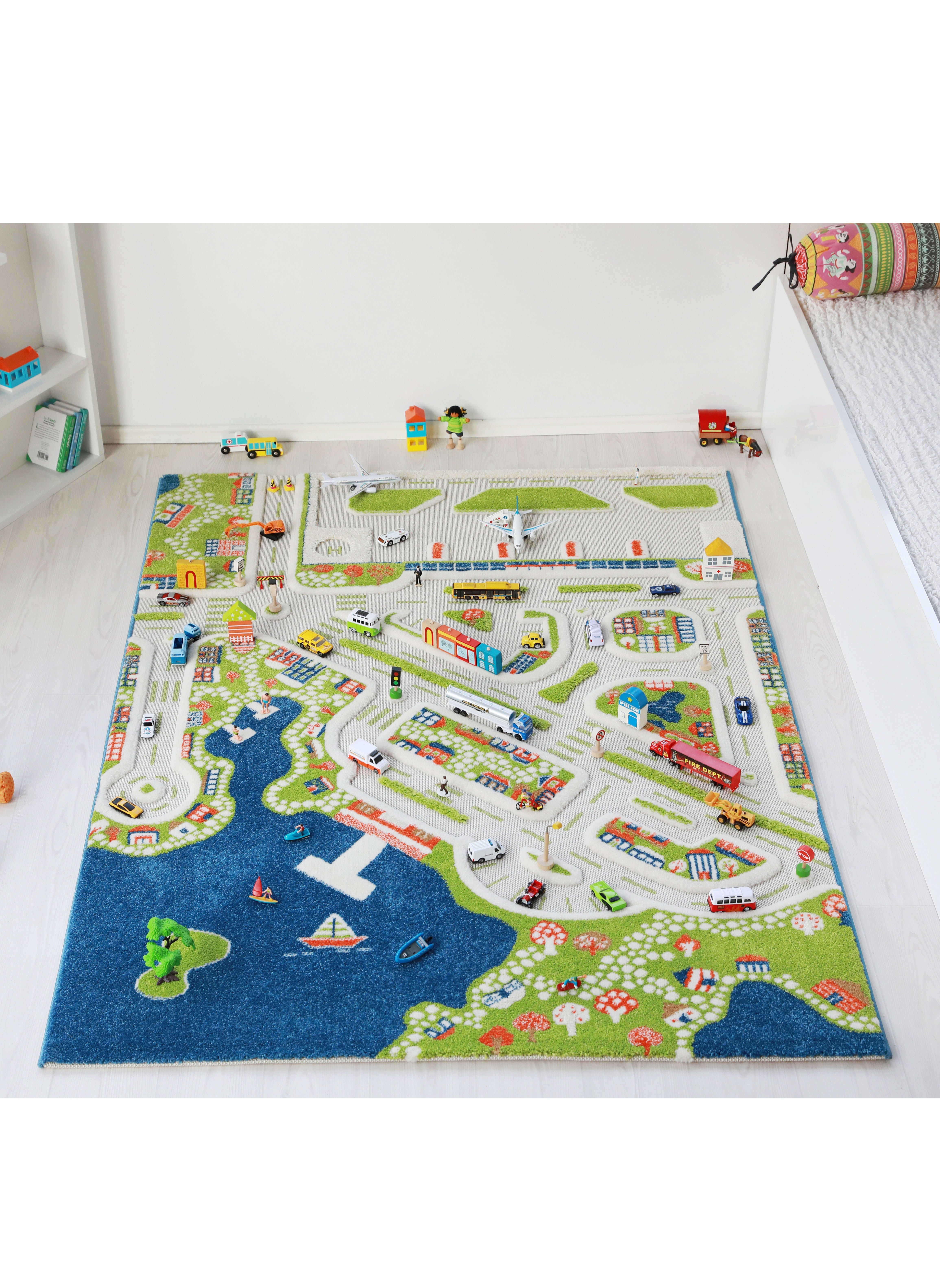 3D Play Carpet Mini City - Large | Blue | Activity Playmat for Kids & Children | Bedroom, Living Room, Nursery Rug | Polypropylene | Foldable | 180 cm x 134 cm 