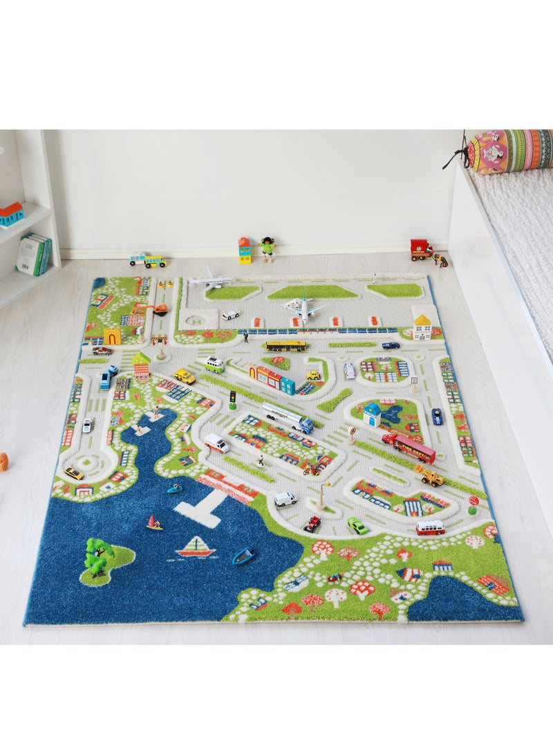IVI 3D Play Carpet Mini City - Large | Blue | Activity Playmat for Kids & Children | Bedroom, Living Room, Nursery Rug | Polypropylene | Foldable | 180 cm x 134 cm - Image 1