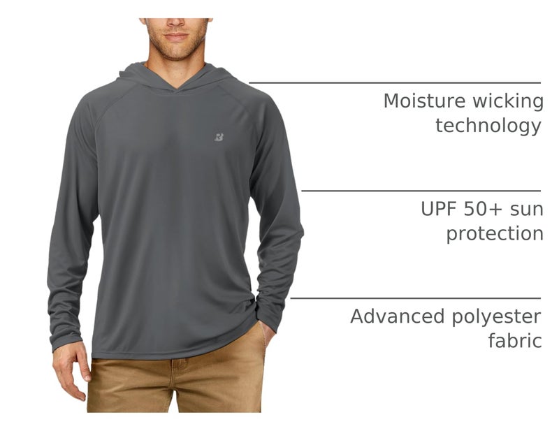 Roadbox Men's UPF 50+ Sun Protection Long Sleeve Hoodie Shirt Outdoor UV Fishing Shirts for Workout, Running, Fishing, Hiking - Image 4