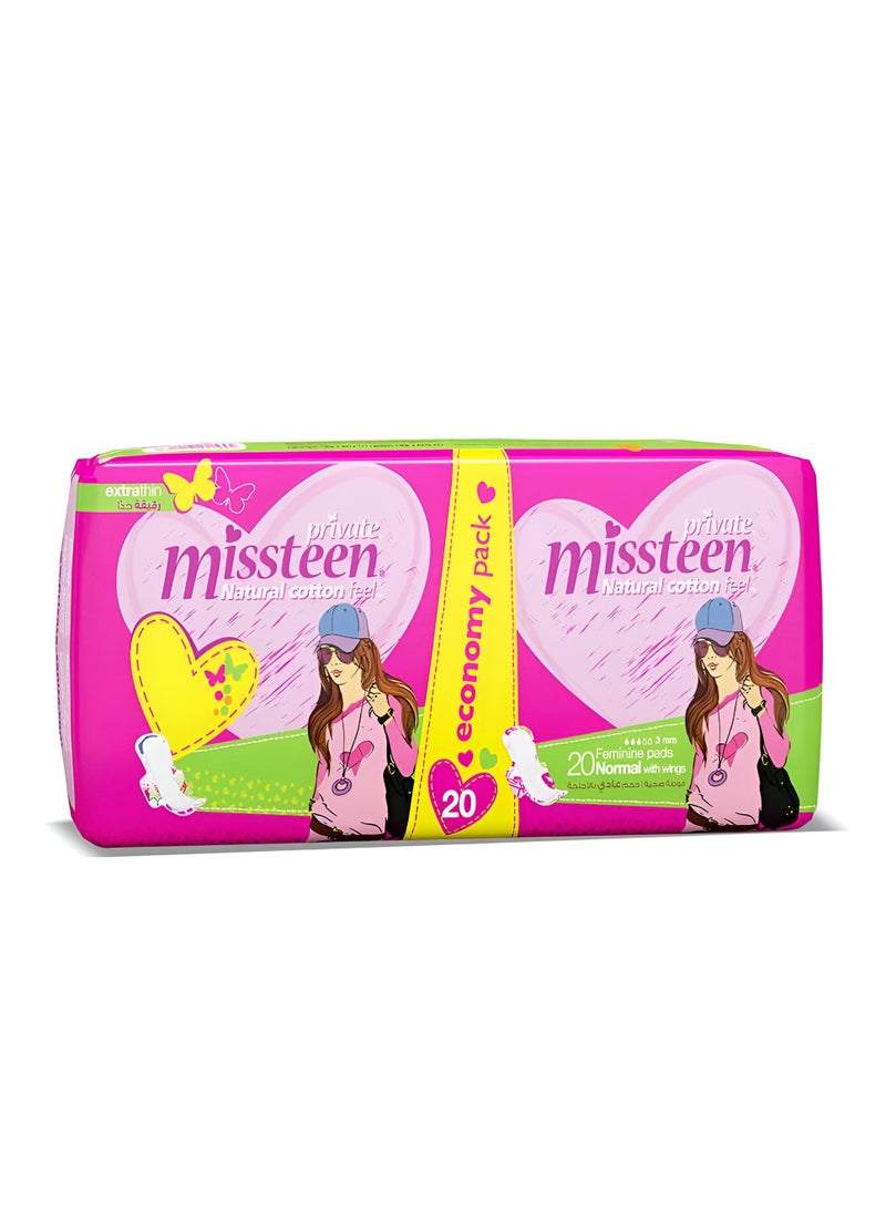 Private 20-Piece Missteen Natural Cotton Extrathin Pads - Image 1