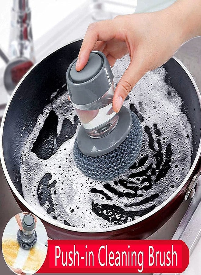 Glowick Dish/Utensils/Tiles Bartan Cleaning Brush with Soap Dispenser for Kitchen Sink Washbasin, Dish Washer with Liquid Storage Holder, Palm Scrub soap Dispenser Washing-up Brush Scrubber (1Pcs) - Image 3
