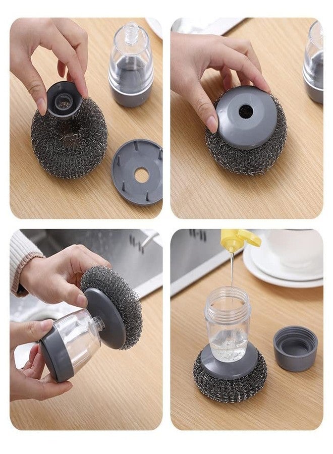 Glowick Dish/Utensils/Tiles Bartan Cleaning Brush with Soap Dispenser for Kitchen Sink Washbasin, Dish Washer with Liquid Storage Holder, Palm Scrub soap Dispenser Washing-up Brush Scrubber (1Pcs) - Image 4