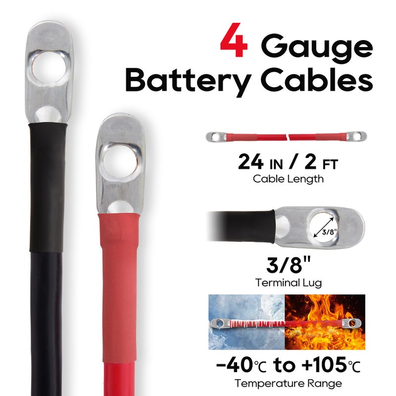 TOPDC 4 AWG Battery Cable 24-Inch Battery Inverter Cables Set All Copper Conductor Wire with 3/8" Ring Terminals (4 Gauge x 24 Inches) for Car Truck RV Solar, Replacement Parts & Accessories - Image 3