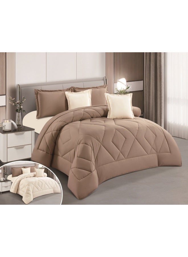 SMART HOME Summer Double Comforter Fits 200x200 cm - 6 Piece Luxury Microfiber Comforter Set, 100% Microfiber Comforter, Reversible Bedspread Set, Double Filled Bedspread Set, 6 Piece Sleeping Set (1 Filled Comforter + 1 Mattress Protector + 2 Pillowcases + 2 Square Decorative PillowCase) Bedspread Size 250x230 cm and Mattress Protector Size 200x200 cm - Image 1