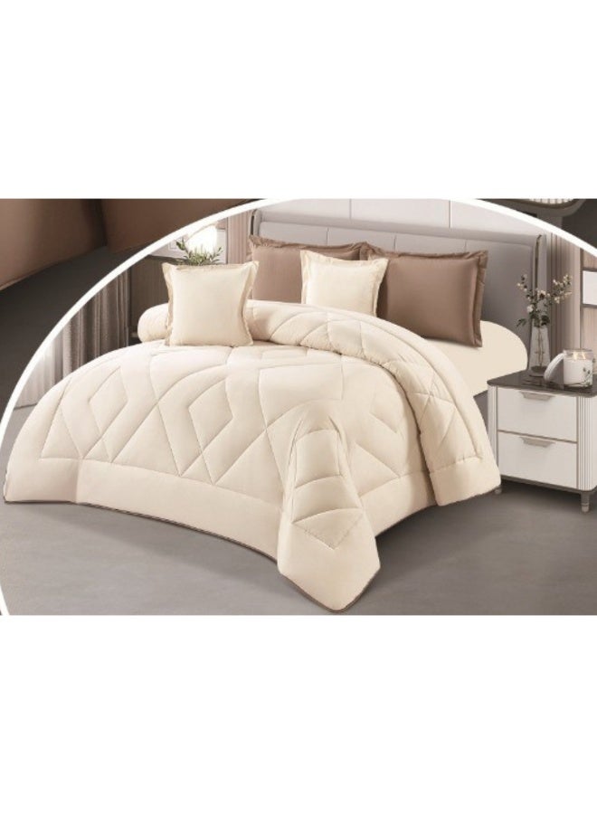 SMART HOME Summer Double Comforter Fits 200x200 cm - 6 Piece Luxury Microfiber Comforter Set, 100% Microfiber Comforter, Reversible Bedspread Set, Double Filled Bedspread Set, 6 Piece Sleeping Set (1 Filled Comforter + 1 Mattress Protector + 2 Pillowcases + 2 Square Decorative PillowCase) Bedspread Size 250x230 cm and Mattress Protector Size 200x200 cm - Image 3
