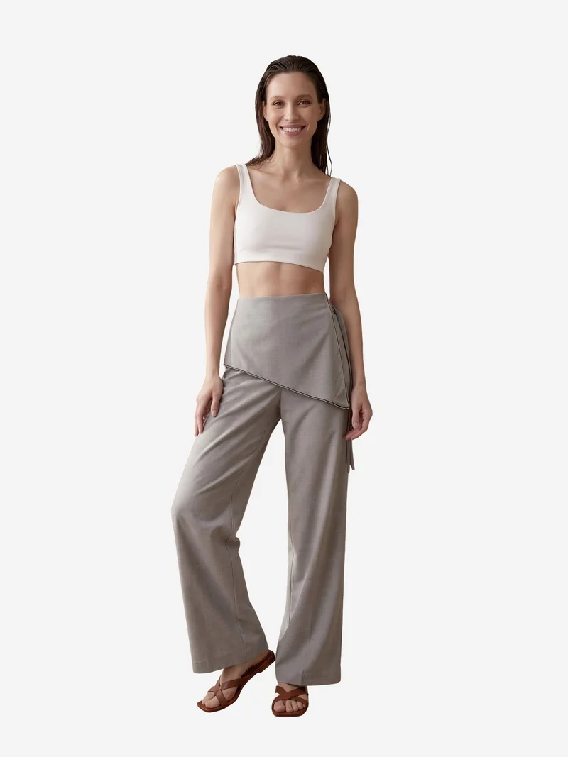 My Fashion Light Grey MY FASHION High-Waist Wide-Leg Crepe Trousers for Women | Best Price UAE
