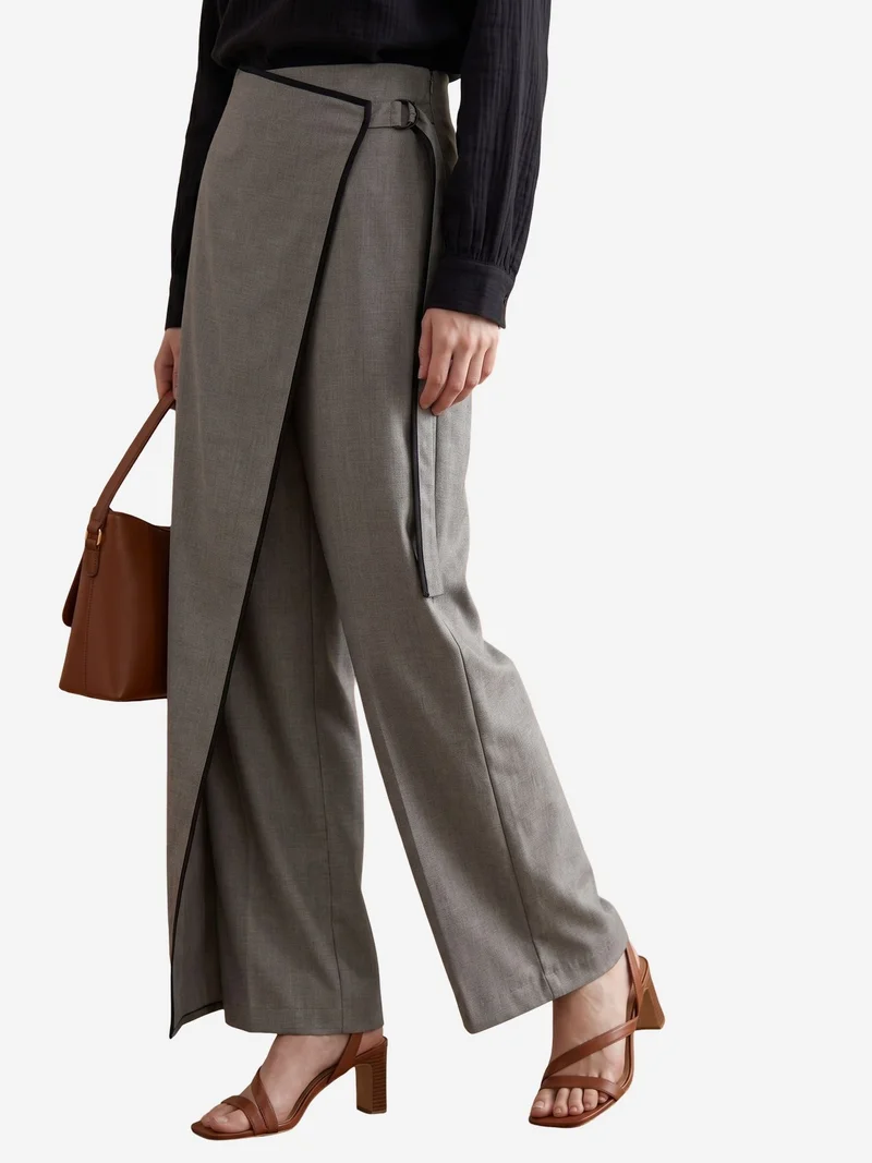 My Fashion Light Grey MY FASHION High-Waist Wide-Leg Crepe Trousers for Women | Best Price UAE