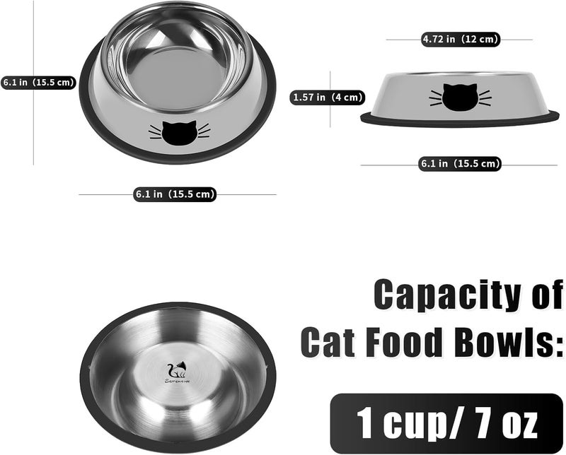 KASTWAVE Multi-goal comprehensive design 2 Pcs Stainless Steel Cat Food Bowls, Non-Slip Pet Feeding Bowls with Removable Rubber Base, Unbreakable 7 Oz Small Dog Cat Dishes for Food and Water, Easy to Clean, Colorful Pet Bowls Multi-color available build - Image 3