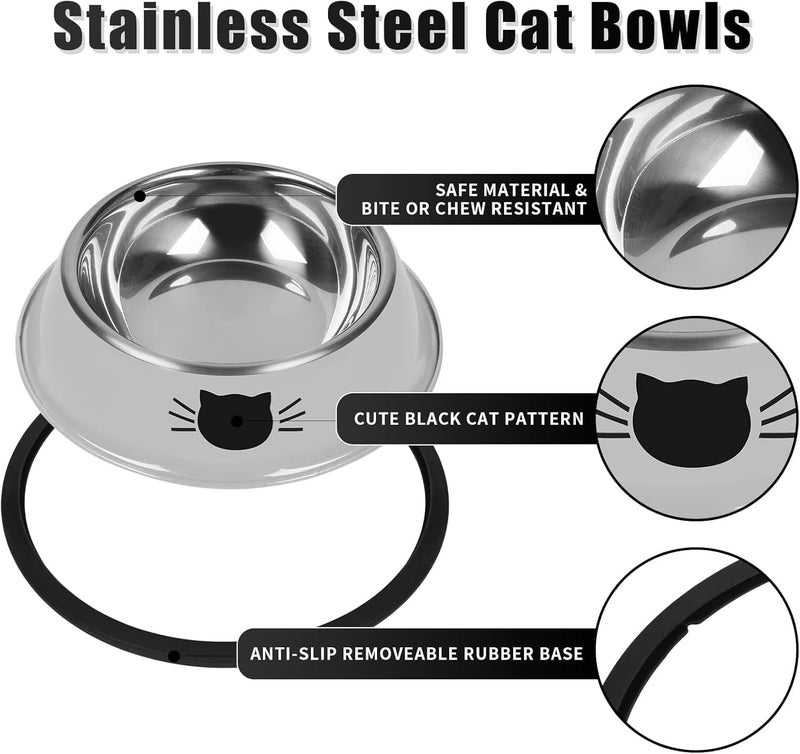 KASTWAVE Multi-goal comprehensive design 2 Pcs Stainless Steel Cat Food Bowls, Non-Slip Pet Feeding Bowls with Removable Rubber Base, Unbreakable 7 Oz Small Dog Cat Dishes for Food and Water, Easy to Clean, Colorful Pet Bowls Multi-color available build - Image 4