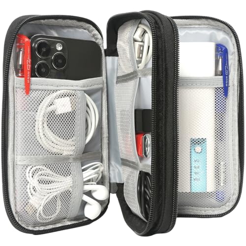 CAAORDKSO Electronics Organizer Travel Bag, Small Cable Organizer Case Waterproof Accessories Pouch, Travel Electronic Carrying Case for Cord, Charger, Phone, USB, Power Bank, Earphone (Black, Medium) - Image 3
