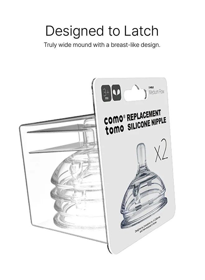 comotomo Natural Feel Baby Bottle 150 ML With Pack Of 2 Natural Teat Silicone Nipples, 2 Holes With Medium Flow, 3 Months +
