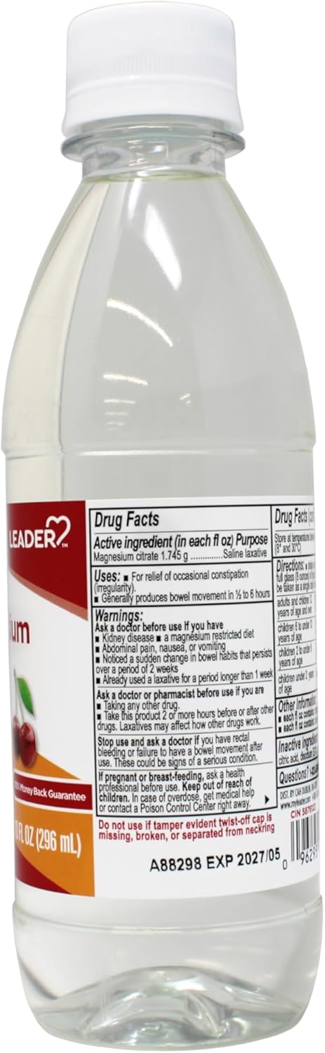Leader Magnesium Citrate Saline Laxative SugarFree Cherry Flavor 10 FL OZ - Image 2