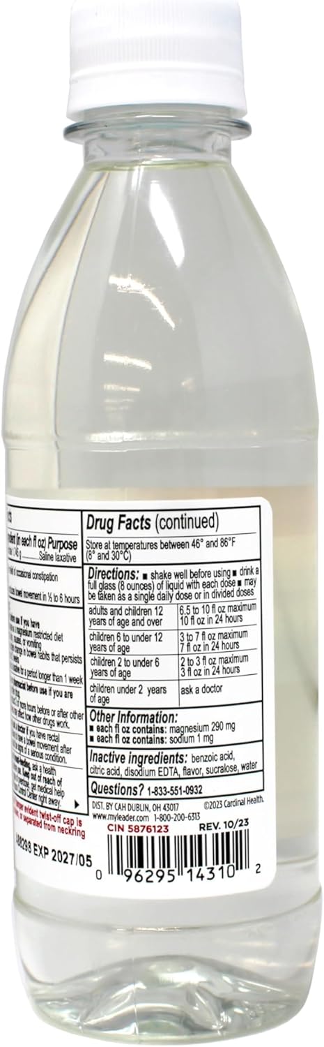 Leader Magnesium Citrate Saline Laxative SugarFree Cherry Flavor 10 FL OZ - Image 3