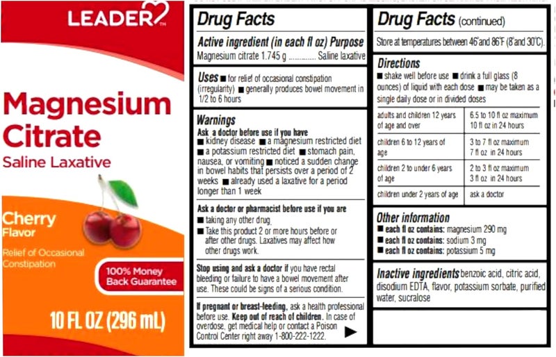 Leader Magnesium Citrate Saline Laxative SugarFree Cherry Flavor 10 FL OZ - Image 4