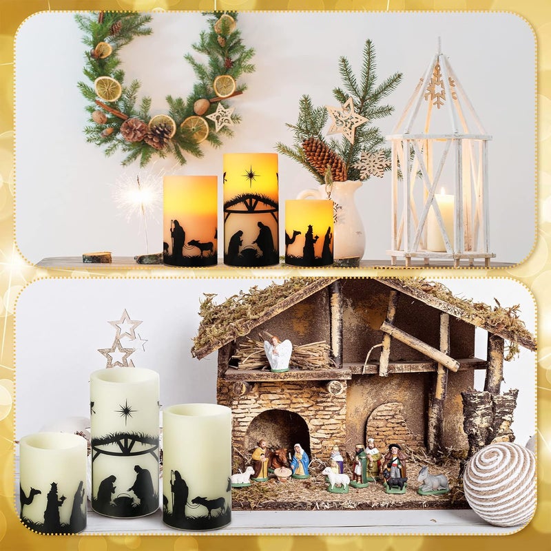 Spiareal مجموعة سبيا ريال 3 مشهد الميلاد شموع عيد الميلاد بدون لهب LED تعمل بالبطارية شمعة دينية لجدول العطلات المدفأة حافة النافذة ديكور داخلي - Image 4