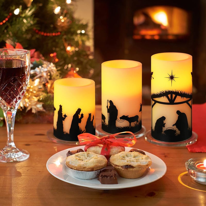 Spiareal مجموعة سبيا ريال 3 مشهد الميلاد شموع عيد الميلاد بدون لهب LED تعمل بالبطارية شمعة دينية لجدول العطلات المدفأة حافة النافذة ديكور داخلي - Image 5
