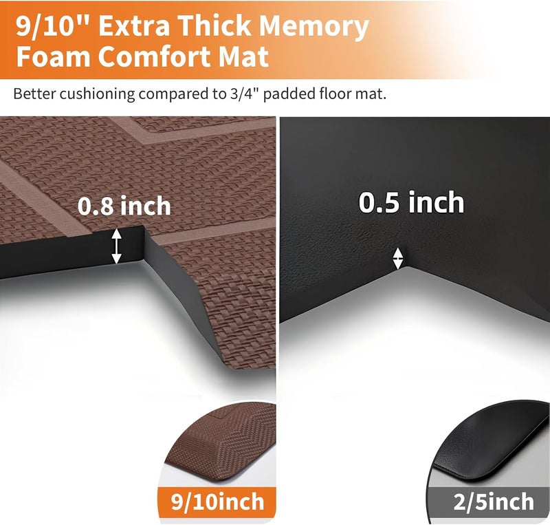 UKISS 9/10"" Extra Thick Cushioned Anti Fatigue Kitchen Mat, Waterproof High Density Foam Standing Desk Mat, Non-Slip Ergonomic Comfort Mat for Kitchen, Office,Workstation Black (Brown, 20" X 39") - Image 2