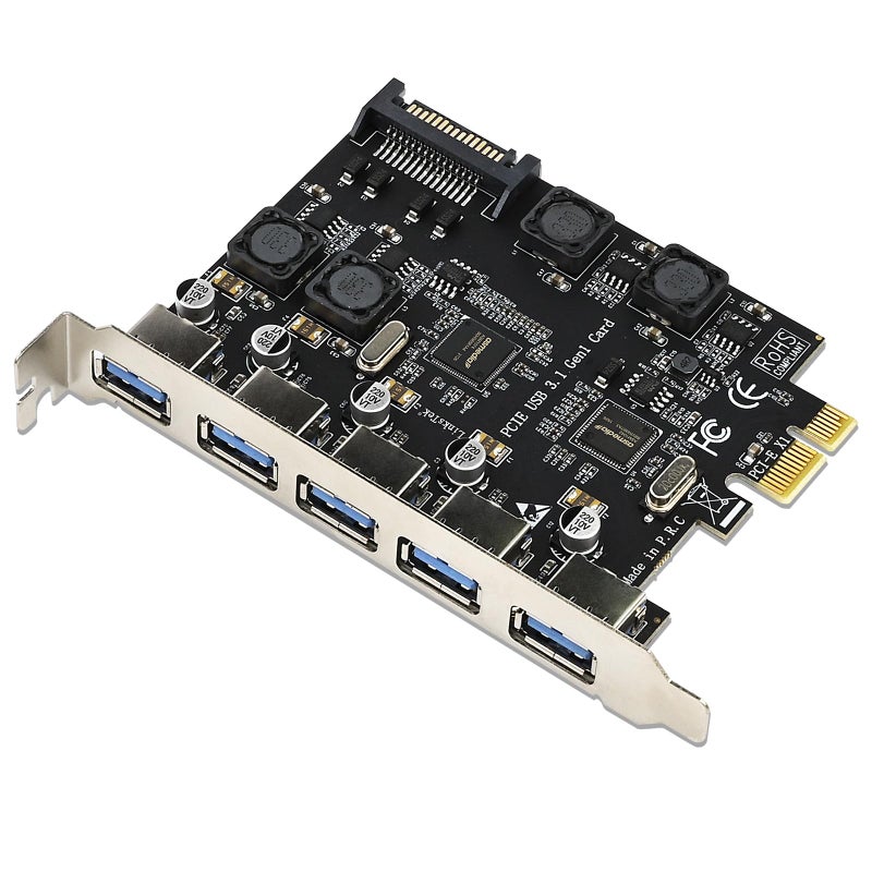 LinksTek 5-Ports PCIE USB 3.0 5Gbps Expansion Card for Desktop PCs, 5X USB-A Ports, Built in Smart Power Distribution Technology, No Need Extra Power Supply (PCIE-U305A) - Image 1