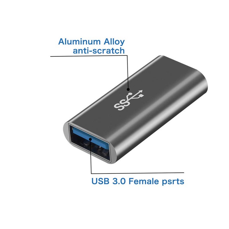 QianLink [2-Pack] Aluminum Type A Female to Female -Connector Converter,USB 3.0 Coupler Adapter (Grey) - Image 3