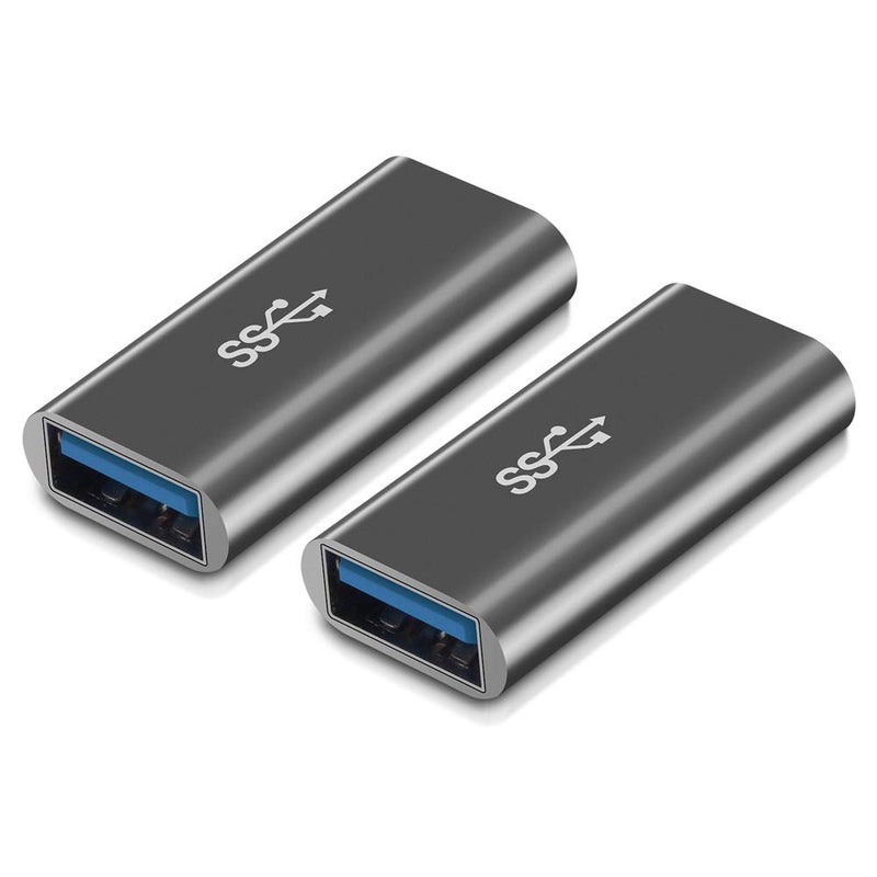 QianLink [2-Pack] Aluminum Type A Female to Female -Connector Converter,USB 3.0 Coupler Adapter (Grey) - Image 1