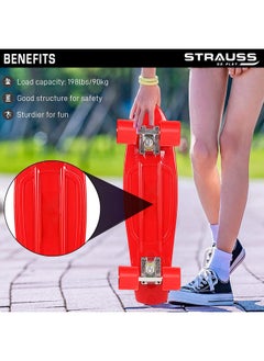 STRAUSS STRAUSS Cruiser PW Skateboard| Penny Skateboard | Casterboard | Hoverboard | Anti-Skid Board with ABEC-7 High Precision Bearings | PU Wheel with Light |Ideal for 8 Years and Above | 22 X 6 Inch,(Red)  - Image 5