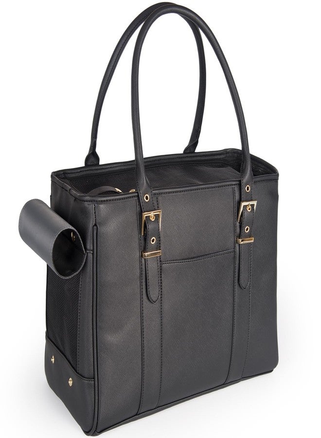 Minsong Fashion Pet Carrier Dog Purse Cat Bag Soft-Sided Carriers Travel Airline Approved, Stylish Leather Tote Handbag for Small Animal Puppy Kitten (Black) - Image 1