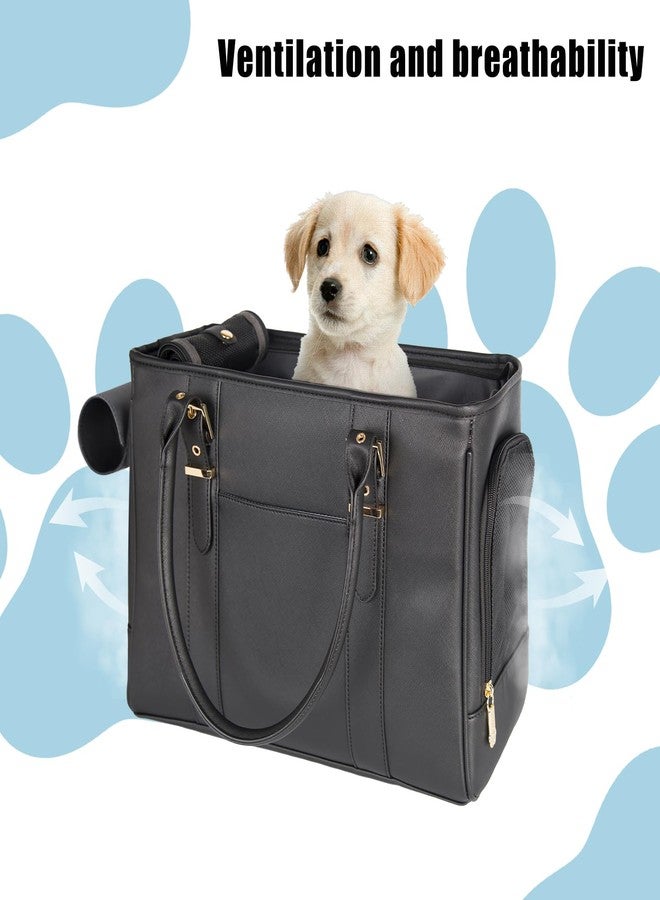 Minsong Fashion Pet Carrier Dog Purse Cat Bag Soft-Sided Carriers Travel Airline Approved, Stylish Leather Tote Handbag for Small Animal Puppy Kitten (Black) - Image 5