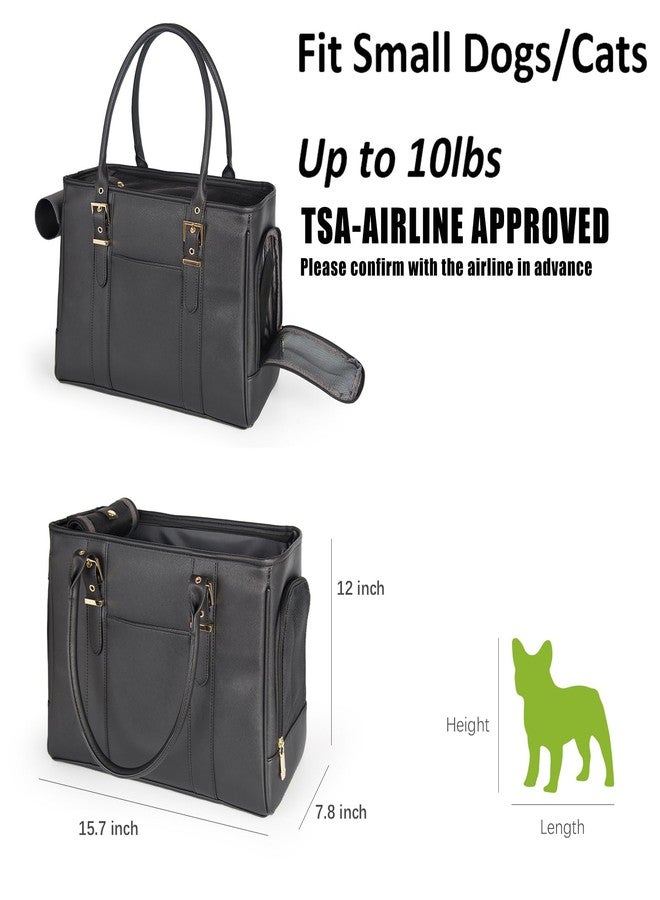 Minsong Fashion Pet Carrier Dog Purse Cat Bag Soft-Sided Carriers Travel Airline Approved, Stylish Leather Tote Handbag for Small Animal Puppy Kitten (Black) - Image 2