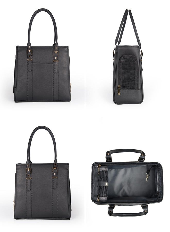 Minsong Fashion Pet Carrier Dog Purse Cat Bag Soft-Sided Carriers Travel Airline Approved, Stylish Leather Tote Handbag for Small Animal Puppy Kitten (Black) - Image 3