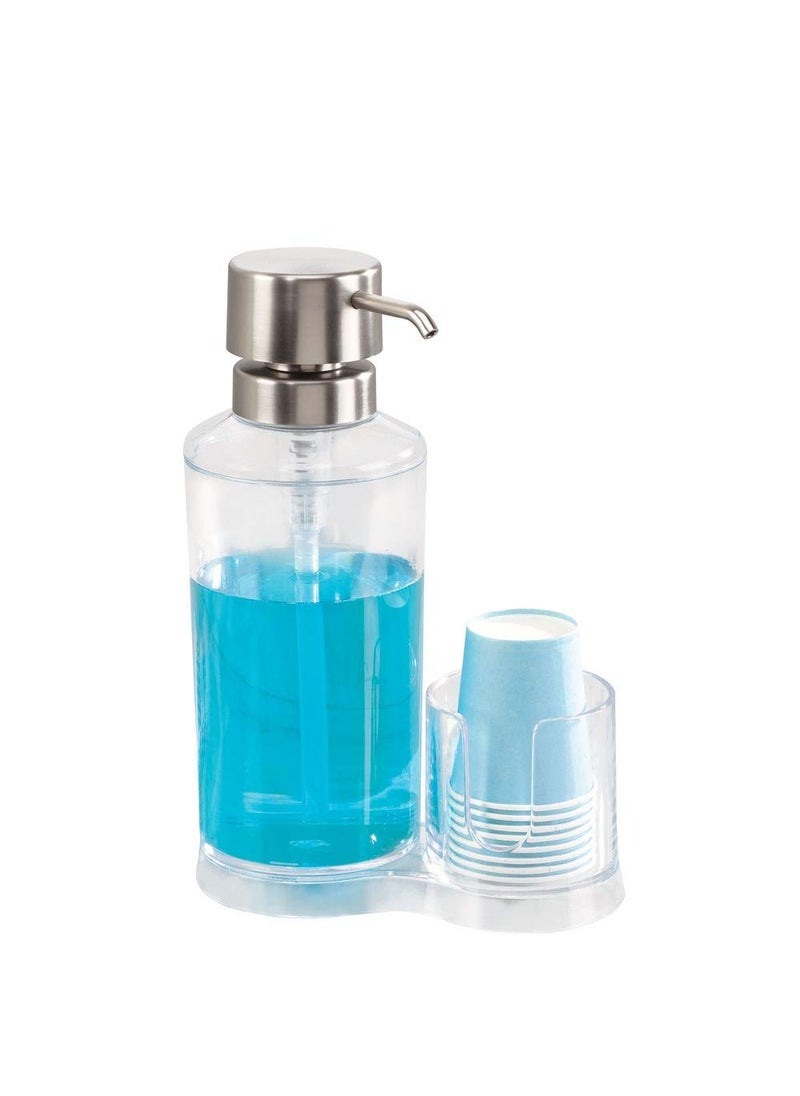 InterDesign iDesign Mouthwash Dispenser Pump with Attached Paper Cup Holder Caddy, The Clarity Collection – 6.25” x 3.5” x 9.25”, Clear  - Image 1