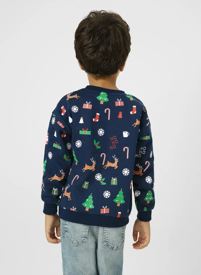 نوتيناتي بلوزة صوفية للأولاد بتصميم عطلة باللون الكحلي