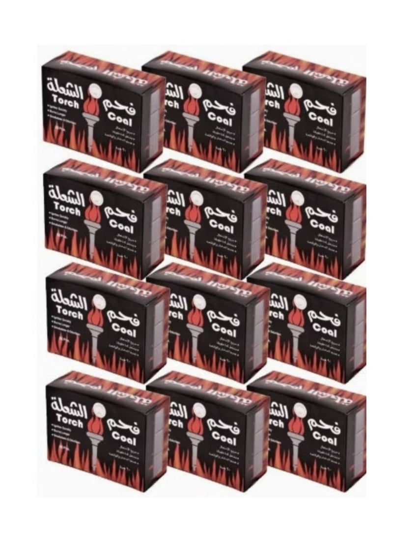 تورش فحم سريع الاشتعال، فحم طويل الأمد للبخور | للشواء | كل علبة تحتوي على 60 قطعة | 12 علبة - Image 1