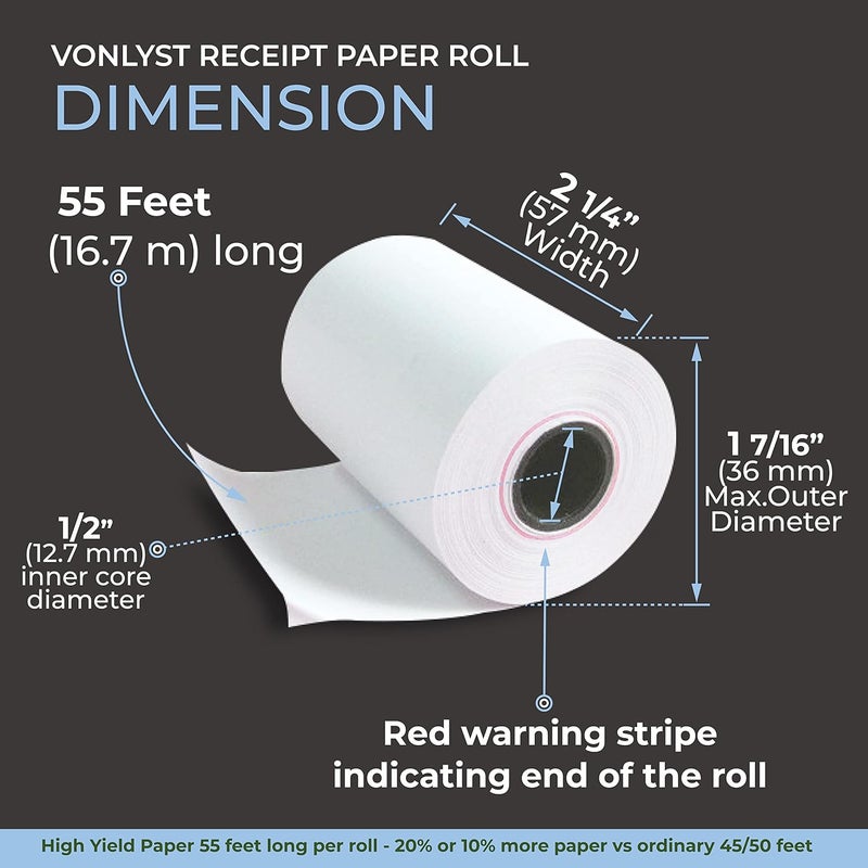 Vonlyst Credit Card Machine Paper Roll for Dejavoo P1 P3 P8 QD1 QD2 Z8 Z9 Z11 (10 rolls) - Image 3