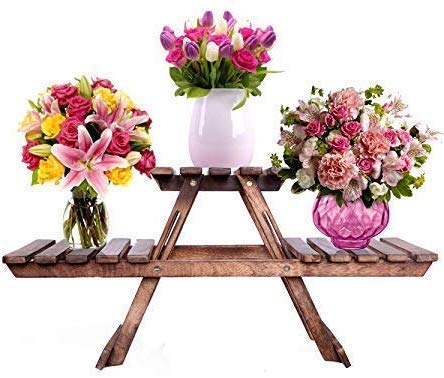 DECORVAIZ Vintage Wooden Multipurpose Folding Rack/Plant Stand with 3 Decks/Living Room Side Stand/Wooden Stool/Flower Pot Stand/Vase Stand Plant Stand for Garden and Outdoors - Image 4