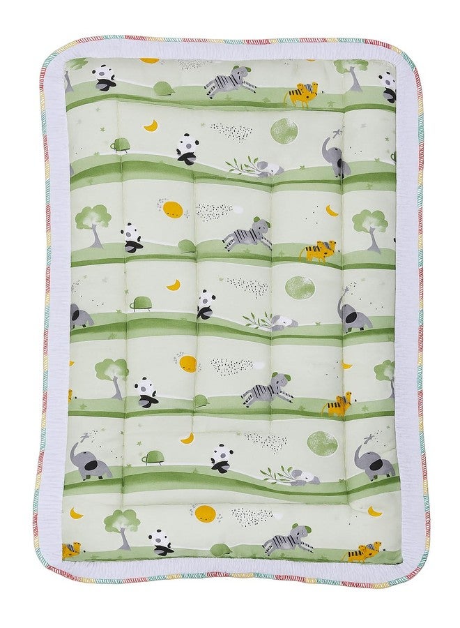 RUDRA CREATION® Baby Cotton Crib Sheet with Animal Print, Newborn Bedding Mat, Soft Godadi, Green and White - Image 1