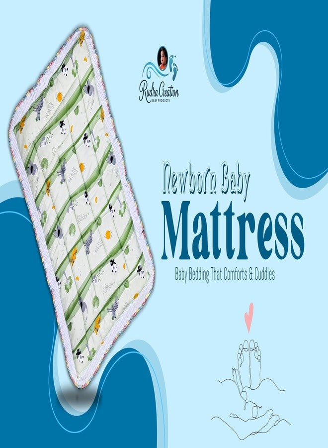 RUDRA CREATION® Baby Cotton Crib Sheet with Animal Print, Newborn Bedding Mat, Soft Godadi, Green and White - Image 2