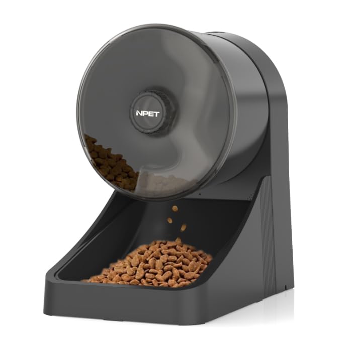 NPET 3L Automatic Cat Feeder, Wheel Shaped Dry Food Dispenser Timed Pet Feeder for Cats and Small Dogs, 1-6 Meals Per Day - Programmable Portion Control (Black, Basic Version) - Image 1