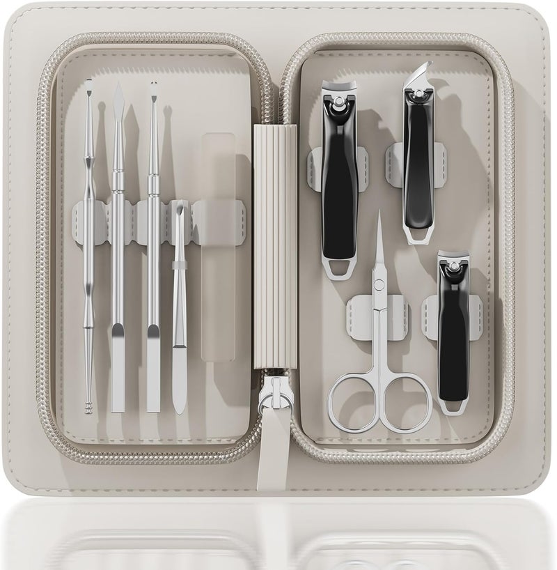 Nail Clippers Set Tweezers Scissors Manicure Grooming kit 9 in 1 with Zip Leather Case