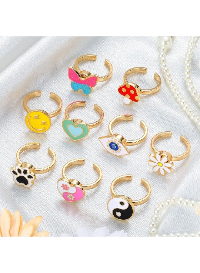 Sureio 9 Pieces Fidget Anxiety Rings Rotatable Open Ring Set Cute Spinner Rings for Anxiety Stackable Rotating Rings Calming Worry Adjustable Rings for Women Ladies Mood Relieve Stress (Cartoon Style)â€¦ - Image 5