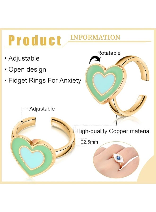 Sureio 9 Pieces Fidget Anxiety Rings Rotatable Open Ring Set Cute Spinner Rings for Anxiety Stackable Rotating Rings Calming Worry Adjustable Rings for Women Ladies Mood Relieve Stress (Cartoon Style)â€¦ - Image 2
