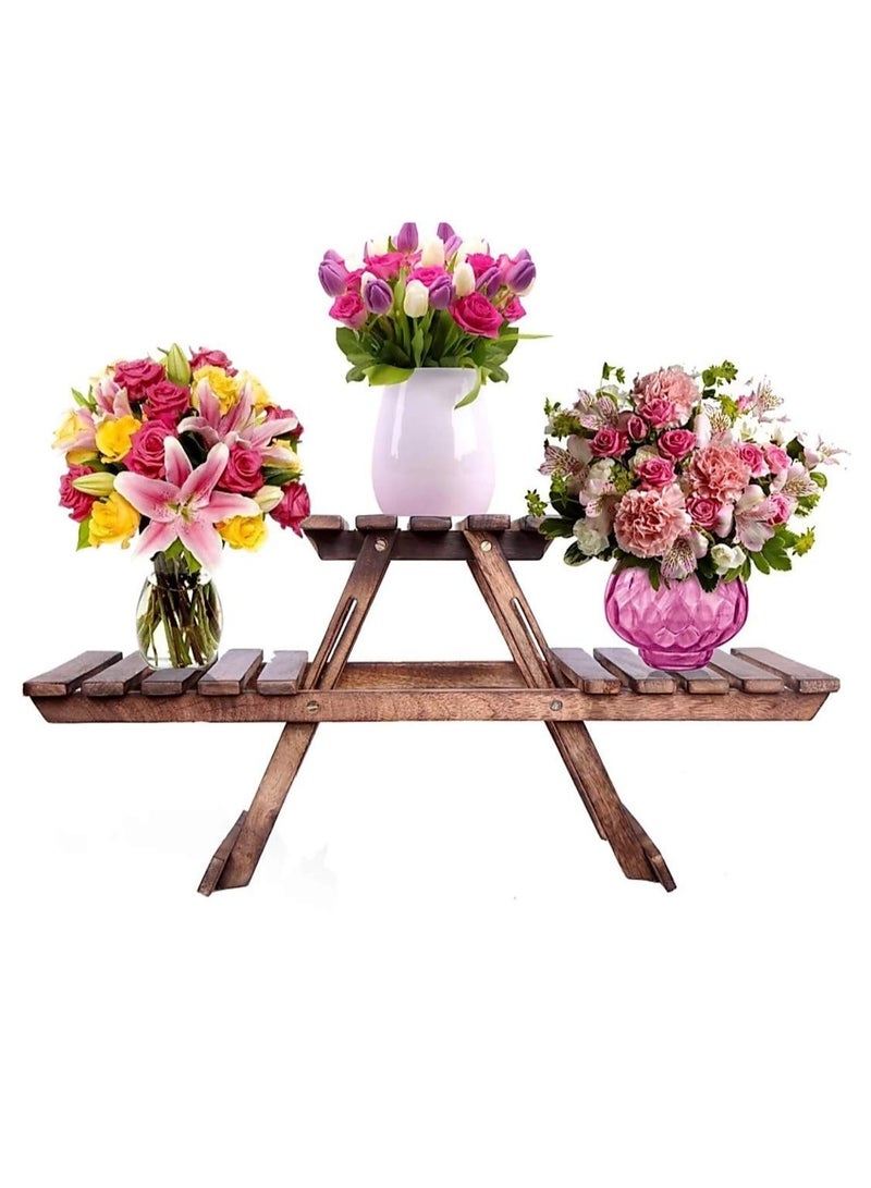 DubaiGallery Wooden Multipurpose Folding Rack Plant Stand 3 Deck Living Room Side Stand Wooden Stool Flower Pot Stand Vase Stand Plant Stand for Garden & Outdoor - Image 1