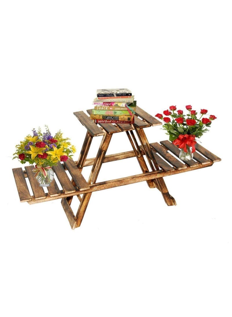 DubaiGallery Wooden Multipurpose Folding Rack Plant Stand 3 Deck Living Room Side Stand Wooden Stool Flower Pot Stand Vase Stand Plant Stand for Garden & Outdoor - Image 4