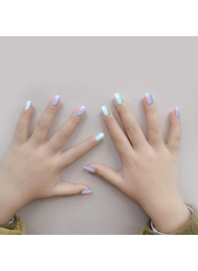 Allstarry 120Pcs 5 Pack Children Nails Press On Preglue Full Cover Glitter Gradient Color Rainbow Short False Nail Kits Lovely Gift For Children Little Girls Nail Art Decoration Purple Unicorn - Image 4