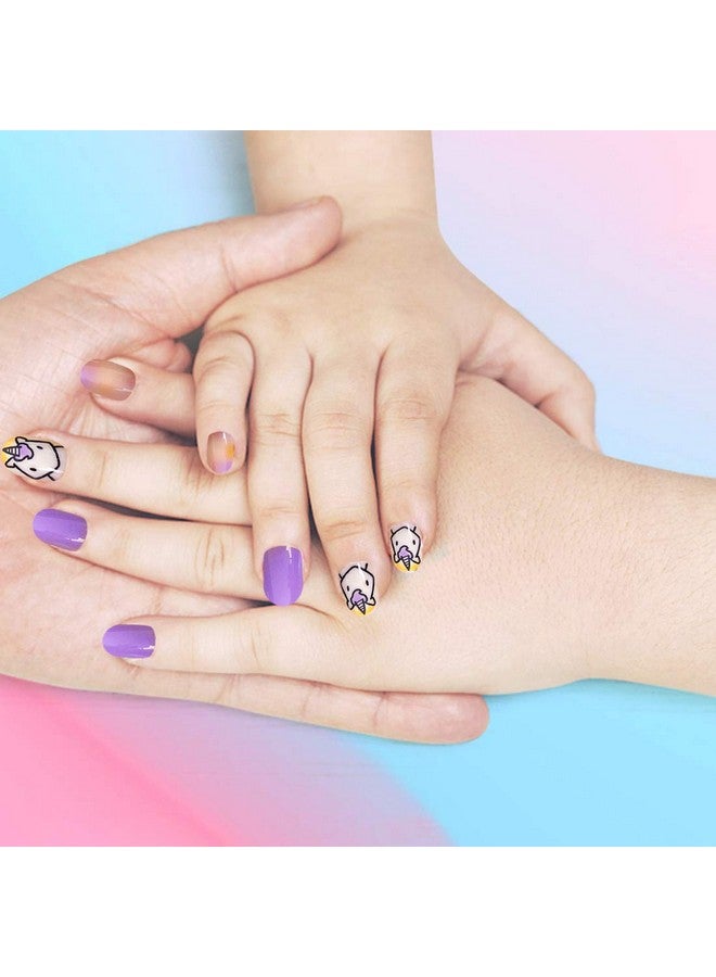 Allstarry 120Pcs 5 Pack Children Nails Press On Preglue Full Cover Glitter Gradient Color Rainbow Short False Nail Kits Lovely Gift For Children Little Girls Nail Art Decoration Purple Unicorn - Image 3