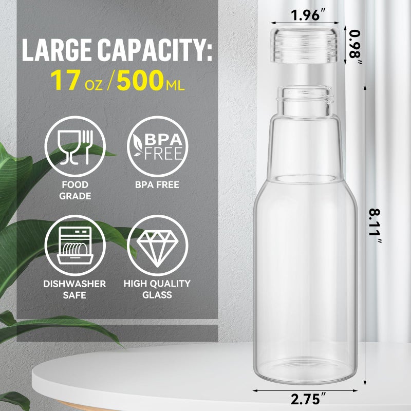 CWHHRN 17 Oz Glass Juice Bottles with Lids, Glass Bottles, BPA Free, Borosilicate Glass for Juicing, Smoothies, Infused Water, Beverage Storage, Shaker Bottles (1 Pack) - Image 2