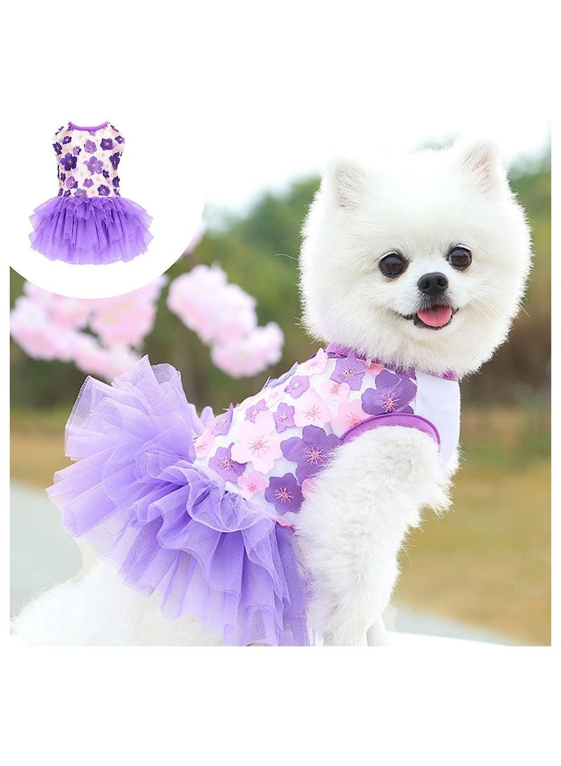 KASTWAVE Dog Dress Pet Flower Outfit Spring Summer Floral Princess Skirt Pet Cat Tutu Dress Dog Lace Princess Costume for Outdoor Walking for Small Medium Girl Cat Dog - Image 1