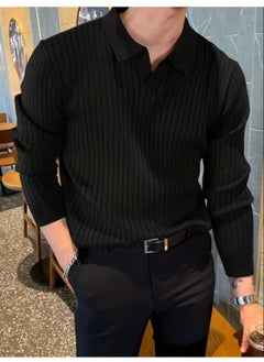 Cool Tarz Cool Style Black Men's Polo Collar Ribbed Knitwear Sweater  - Image 5