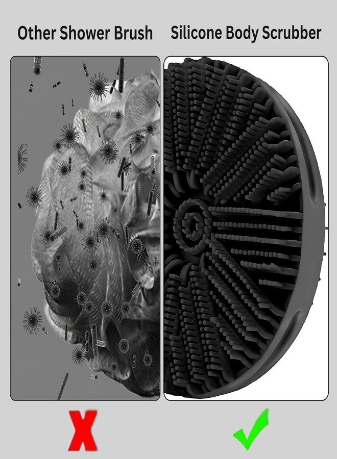 Hian Silicone Body Scrubber for Shower - Dual-Sided Bath Brush with Soft Bristles & Massage Nodes, Deep-Cleaning Round Scrub, (Black Color,Pack of 1) - Image 5